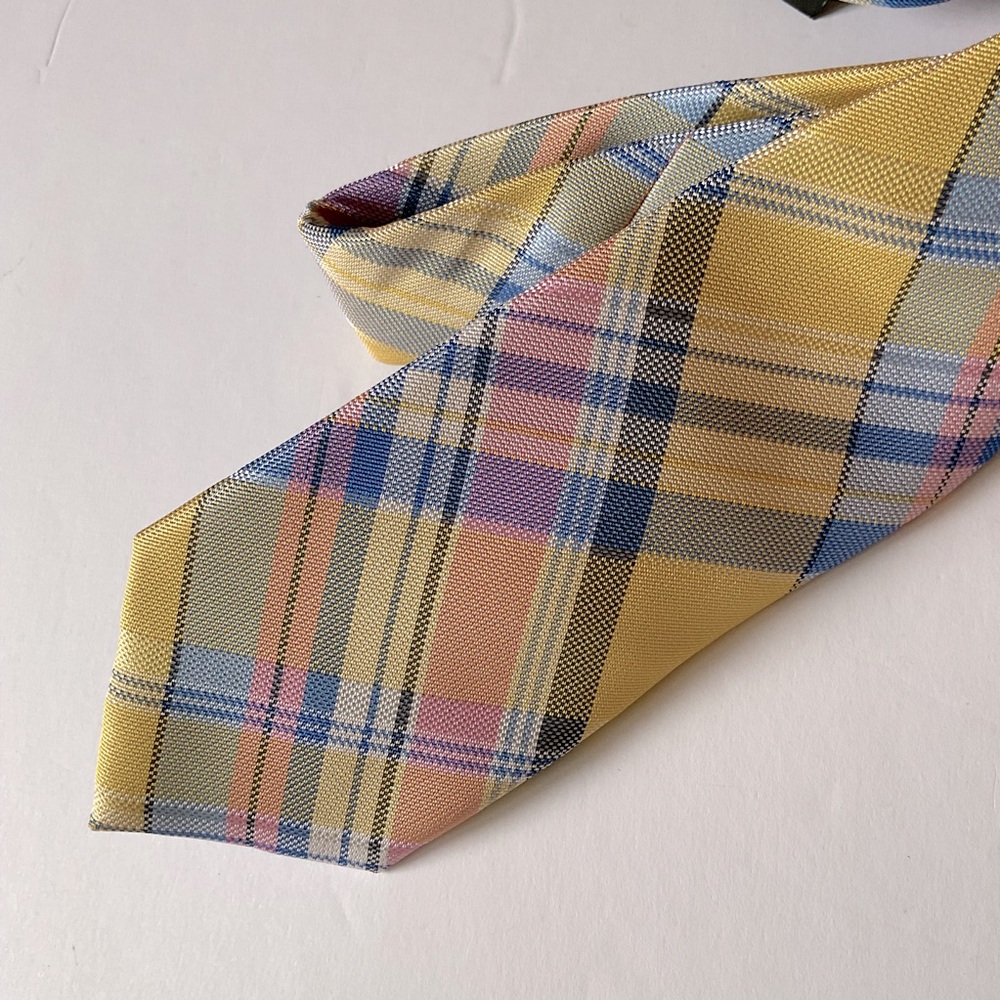 NAUTICA MENS PLAID TIE YELLOW PINK BLUE NWT - Picture 4 of 9